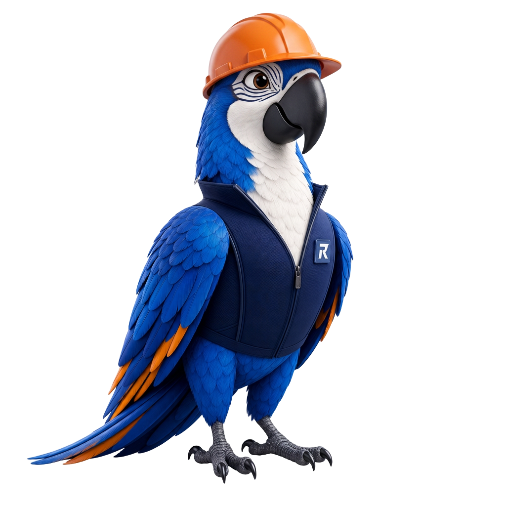 Guacamaya RenovaCCS con casco de obrero